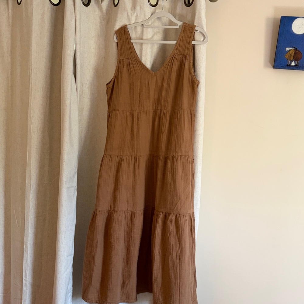 Quince Sleeveless Tiered Maxi Dress in Brown